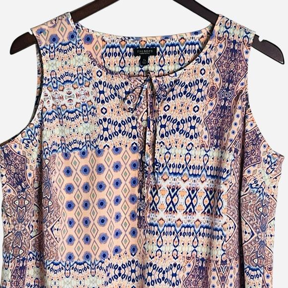 Talbots Petites Tunic Top Size X P Lightweight Half Button Tie Neck Mixed Print - Picture 3 of 8